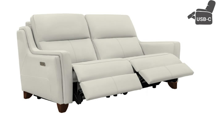 Parker Knoll Portland Large 2 Seat Double Recliner USB Como Dove Leather Mahogany Leg